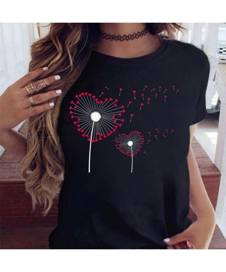 Women Graphic Cartoon Dandelion Print T Shirt Short Sleeve Ladies Print Clothes Lady Tees Tops Female Womens T Shirt $19.92 -...