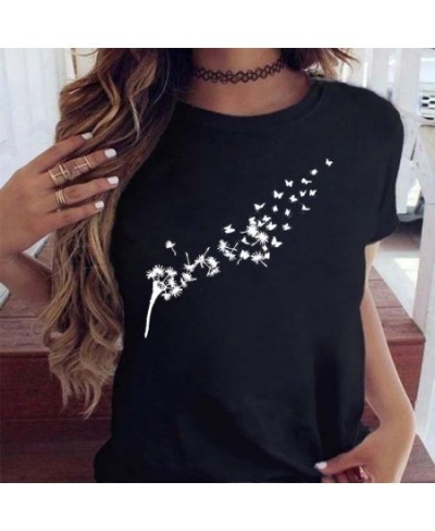 Women Graphic Cartoon Dandelion Print T Shirt Short Sleeve Ladies Print Clothes Lady Tees Tops Female Womens T Shirt $19.92 -...