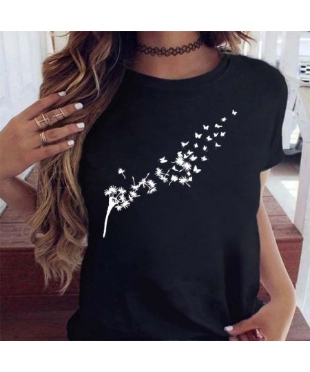 Women Graphic Cartoon Dandelion Print T Shirt Short Sleeve Ladies Print Clothes Lady Tees Tops Female Womens T Shirt $19.92 -...