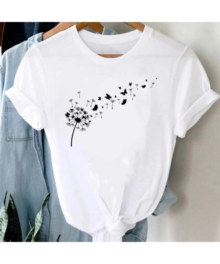 Women Graphic Cartoon Dandelion Print T Shirt Short Sleeve Ladies Print Clothes Lady Tees Tops Female Womens T Shirt $19.92 -...