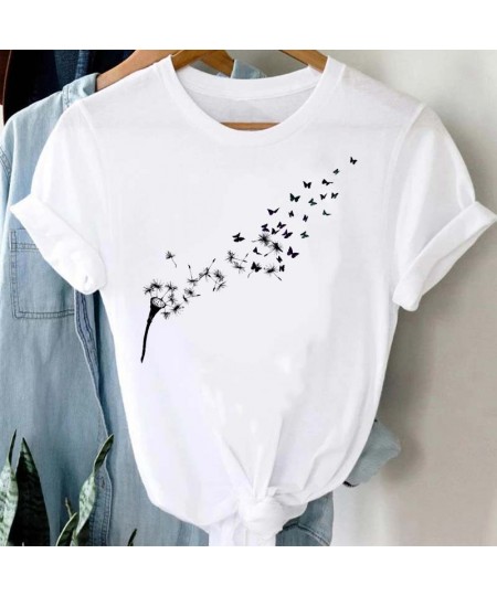 Women Graphic Cartoon Dandelion Print T Shirt Short Sleeve Ladies Print Clothes Lady Tees Tops Female Womens T Shirt $19.92 -...