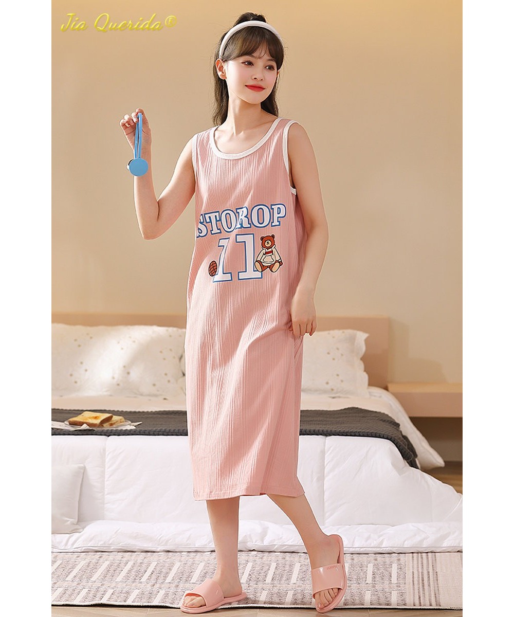 Cute Summer Cool Sleeveless Sleepshirt Long Gowns Pajamas L-3XL Cotton Nightdress Fashion Woman Dress Clothing Kawaii Home $2...