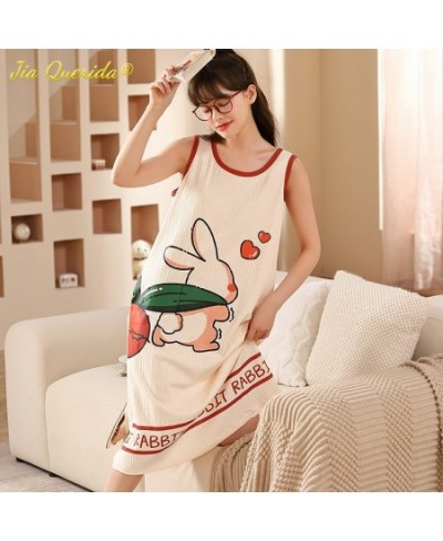 Cute Summer Cool Sleeveless Sleepshirt Long Gowns Pajamas L-3XL Cotton Nightdress Fashion Woman Dress Clothing Kawaii Home $2...