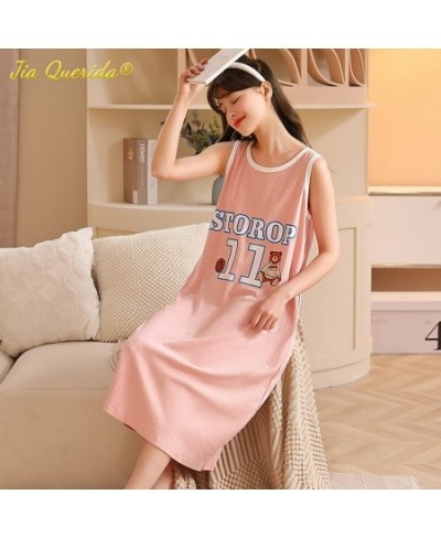 Cute Summer Cool Sleeveless Sleepshirt Long Gowns Pajamas L-3XL Cotton Nightdress Fashion Woman Dress Clothing Kawaii Home $2...