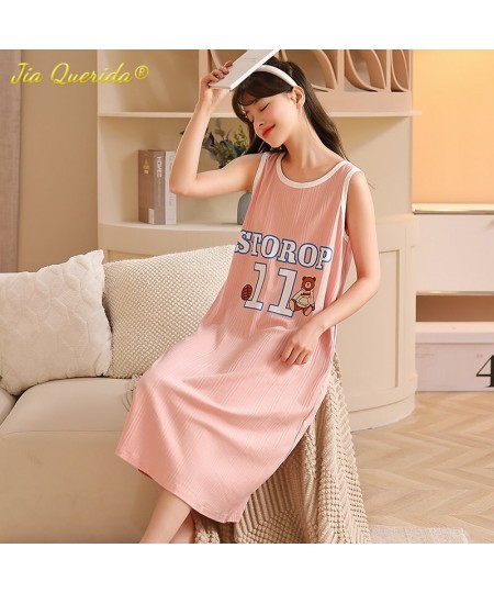 Cute Summer Cool Sleeveless Sleepshirt Long Gowns Pajamas L-3XL Cotton Nightdress Fashion Woman Dress Clothing Kawaii Home $2...