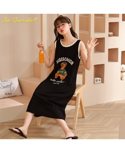 Cute Summer Cool Sleeveless Sleepshirt Long Gowns Pajamas L-3XL Cotton Nightdress Fashion Woman Dress Clothing Kawaii Home $2...