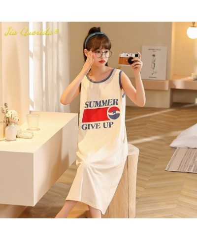 Cute Summer Cool Sleeveless Sleepshirt Long Gowns Pajamas L-3XL Cotton Nightdress Fashion Woman Dress Clothing Kawaii Home $2...