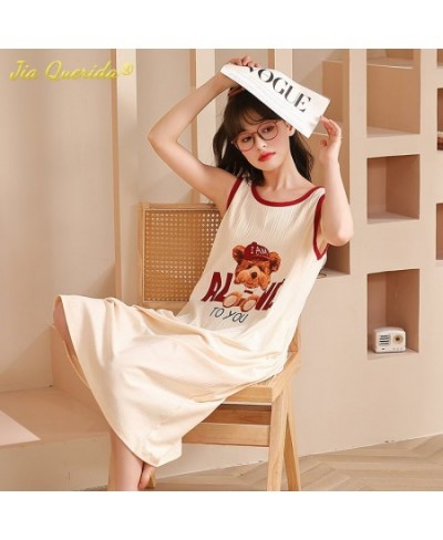 Cute Summer Cool Sleeveless Sleepshirt Long Gowns Pajamas L-3XL Cotton Nightdress Fashion Woman Dress Clothing Kawaii Home $2...