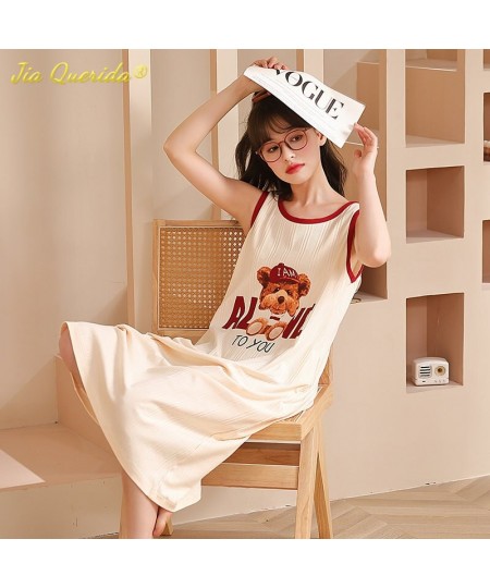 Cute Summer Cool Sleeveless Sleepshirt Long Gowns Pajamas L-3XL Cotton Nightdress Fashion Woman Dress Clothing Kawaii Home $2...