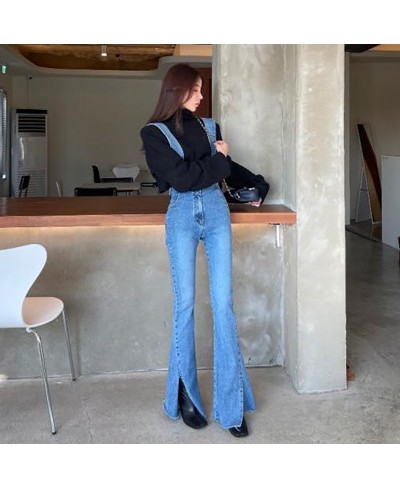 Skinny Ripped Jeans for Women High Waist Elastic Blue Split Denim Jeans Lady Chic Fashion Flare Pants Mom Bottoms New $57.98 ...