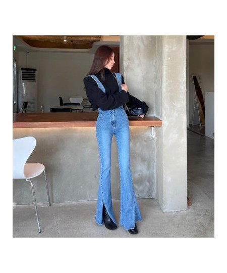 Skinny Ripped Jeans for Women High Waist Elastic Blue Split Denim Jeans Lady Chic Fashion Flare Pants Mom Bottoms New $57.98 ...