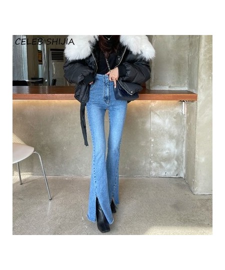 Skinny Ripped Jeans for Women High Waist Elastic Blue Split Denim Jeans Lady Chic Fashion Flare Pants Mom Bottoms New $57.98 ...