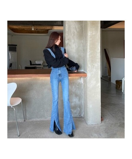 Skinny Ripped Jeans for Women High Waist Elastic Blue Split Denim Jeans Lady Chic Fashion Flare Pants Mom Bottoms New $57.98 ...