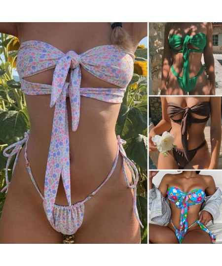 2 Pcs/Set Trendy Bathing Suit Wireless Knot G-string Breathable Bathing Suit $27.10 - Swimsuit