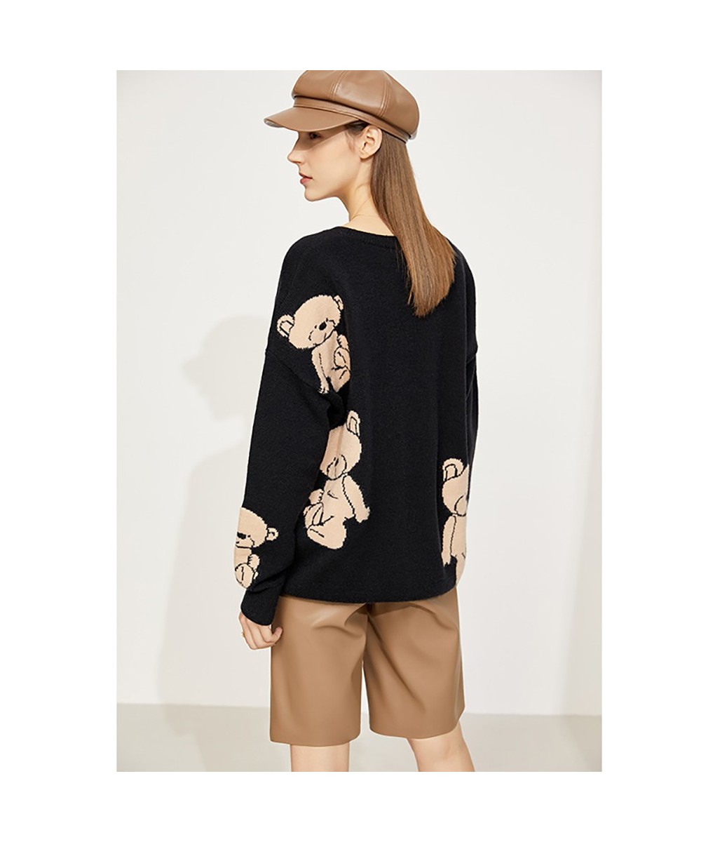 Minimalism Sweater For Women Fashion Bear Printed Loose Spring Autumn Knitted Tops O-neck Pullover Female Clothes 12175229 $8...