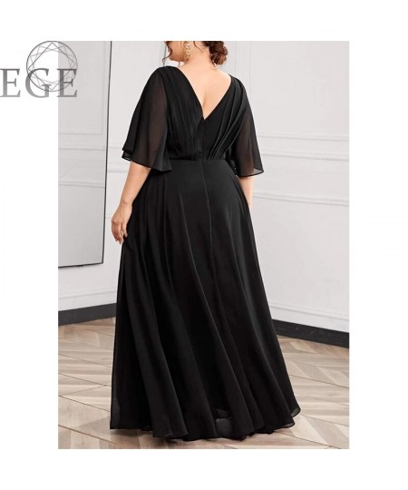 Plus Size Chiffon Dresses for Women Long 4XL5XL Ever Pretty Women's Elegant V-Neck Sequin Plus Size Formal Evening Dresses $6...