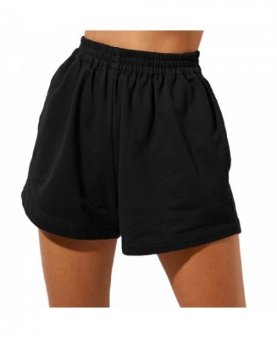 Women Summer Casual Shorts Solid Color High Waist Elastic Loose Wide Leg Short Pants Sports Sweatpants Female Bottoms $26.40 ...