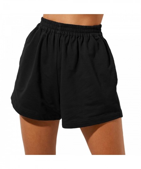 Women Summer Casual Shorts Solid Color High Waist Elastic Loose Wide Leg Short Pants Sports Sweatpants Female Bottoms $26.40 ...