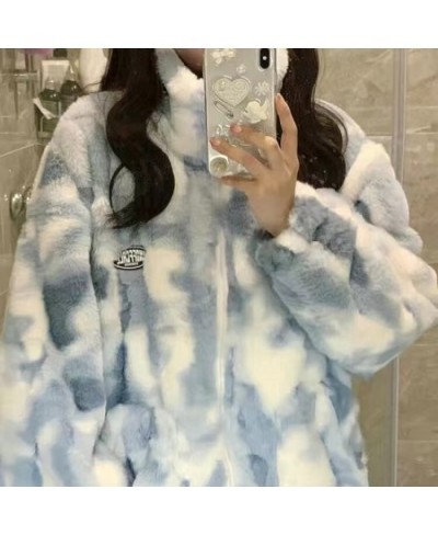 2022 New Women Winter Warm Faux Fur Coat Thick WomenOvercoat Turn Down Collar Women Warm Female Casaco Feminino Tie-Dye Abrig...