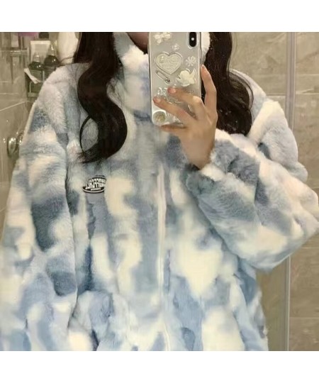 2022 New Women Winter Warm Faux Fur Coat Thick WomenOvercoat Turn Down Collar Women Warm Female Casaco Feminino Tie-Dye Abrig...