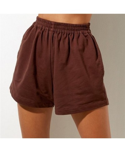 Women Summer Casual Shorts Solid Color High Waist Elastic Loose Wide Leg Short Pants Sports Sweatpants Female Bottoms $26.40 ...