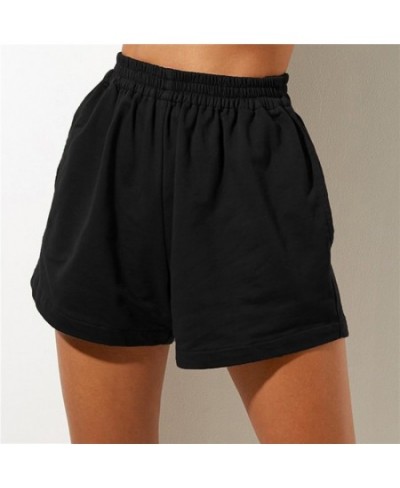 Women Summer Casual Shorts Solid Color High Waist Elastic Loose Wide Leg Short Pants Sports Sweatpants Female Bottoms $26.40 ...