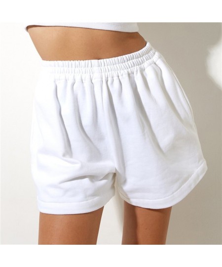 Women Summer Casual Shorts Solid Color High Waist Elastic Loose Wide Leg Short Pants Sports Sweatpants Female Bottoms $26.40 ...