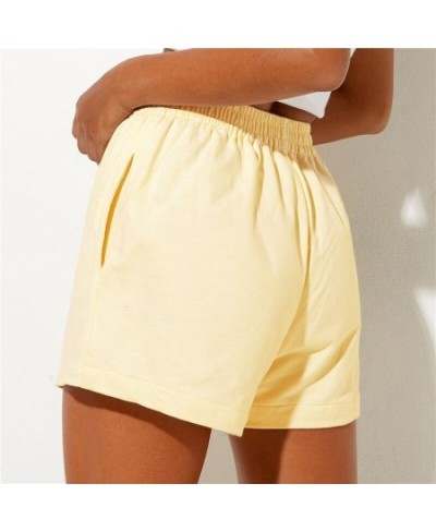 Women Summer Casual Shorts Solid Color High Waist Elastic Loose Wide Leg Short Pants Sports Sweatpants Female Bottoms $26.40 ...