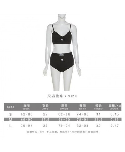 Women Solid Color Underwear Set Sexy Gothic Women Vest Set Embroidered Moon Pattern Two-piece Navel Top and Shorts $33.59 - U...