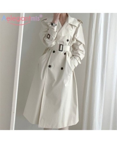 Minimalist Women White Double Breasted Long Trench Coat Spring Sashes Korean High Quality Female White Windbreaker $78.29 - J...