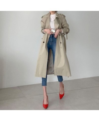 Minimalist Women White Double Breasted Long Trench Coat Spring Sashes Korean High Quality Female White Windbreaker $78.29 - J...