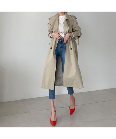 Minimalist Women White Double Breasted Long Trench Coat Spring Sashes Korean High Quality Female White Windbreaker $78.29 - J...