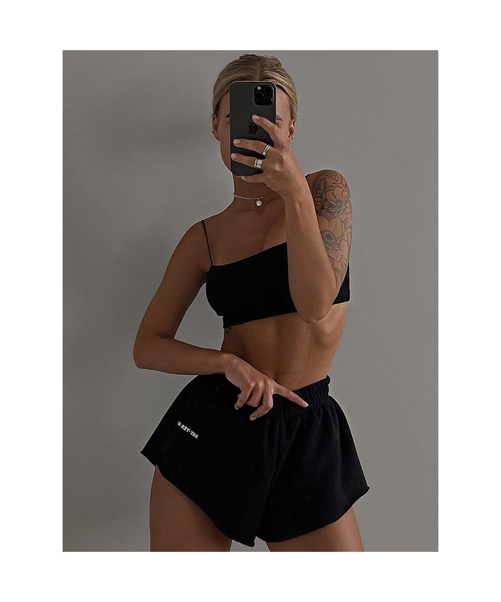 Ladies Club Wear Y2K 3 Piece Letter Print Long Sleeve Crop Tops High Waist Shorts Matching Set Women Sporty Streetwear Outfit...