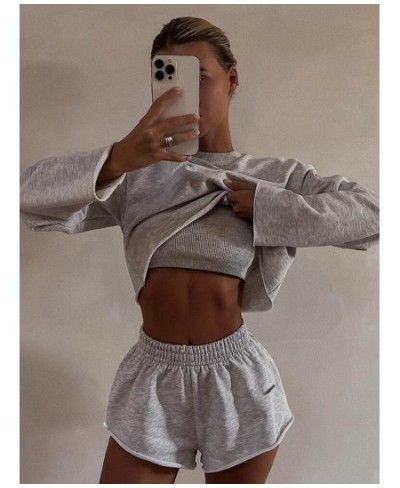 Ladies Club Wear Y2K 3 Piece Letter Print Long Sleeve Crop Tops High Waist Shorts Matching Set Women Sporty Streetwear Outfit...