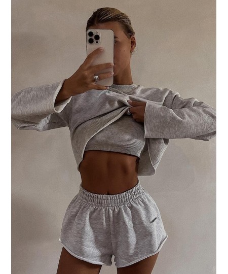 Ladies Club Wear Y2K 3 Piece Letter Print Long Sleeve Crop Tops High Waist Shorts Matching Set Women Sporty Streetwear Outfit...