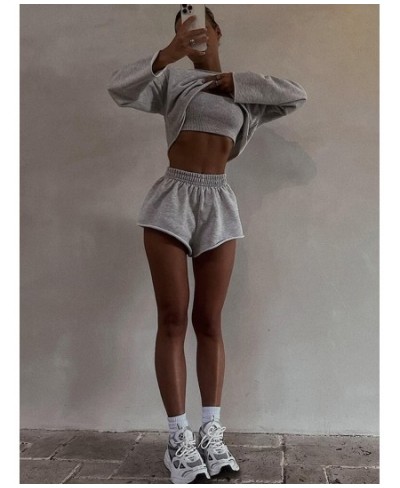 Ladies Club Wear Y2K 3 Piece Letter Print Long Sleeve Crop Tops High Waist Shorts Matching Set Women Sporty Streetwear Outfit...