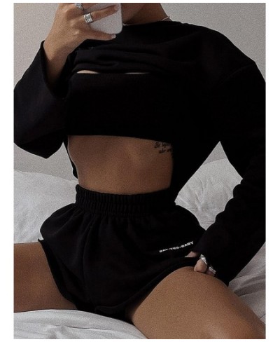 Ladies Club Wear Y2K 3 Piece Letter Print Long Sleeve Crop Tops High Waist Shorts Matching Set Women Sporty Streetwear Outfit...