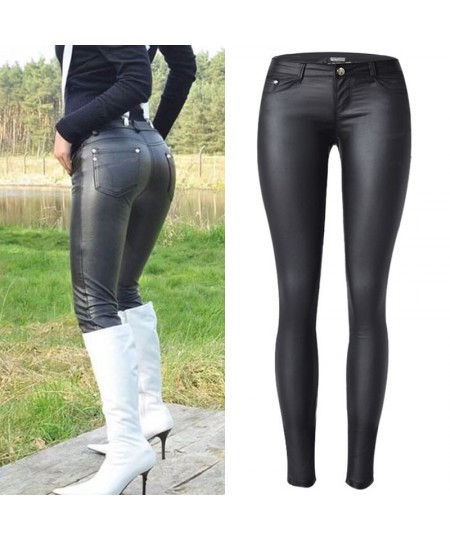 Women Low Waist Faux Pu Leather Pants Punk Gothic Lady Skinny Pencil Trousers Sexy Stretch Push Up Legging Slim Fit Street 20...