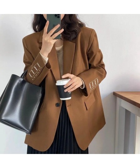 Office Lady Solid Suit Work Female Loose Coat Korean Outerwear Autumn Long Sleeve Embroidery Women Blazer Jacket $58.08 - Sui...