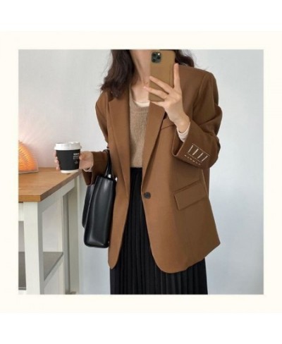 Office Lady Solid Suit Work Female Loose Coat Korean Outerwear Autumn Long Sleeve Embroidery Women Blazer Jacket $58.08 - Sui...