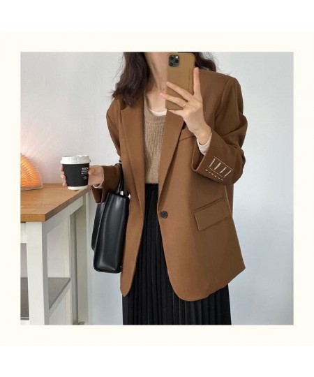 Office Lady Solid Suit Work Female Loose Coat Korean Outerwear Autumn Long Sleeve Embroidery Women Blazer Jacket $58.08 - Sui...