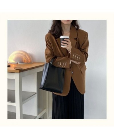 Office Lady Solid Suit Work Female Loose Coat Korean Outerwear Autumn Long Sleeve Embroidery Women Blazer Jacket $58.08 - Sui...