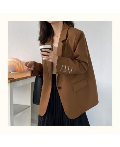 Office Lady Solid Suit Work Female Loose Coat Korean Outerwear Autumn Long Sleeve Embroidery Women Blazer Jacket $58.08 - Sui...