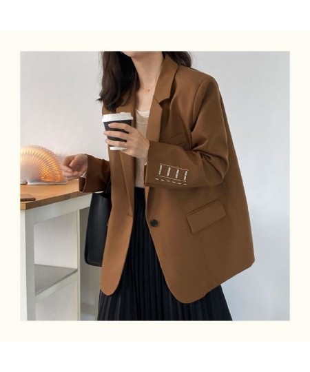 Office Lady Solid Suit Work Female Loose Coat Korean Outerwear Autumn Long Sleeve Embroidery Women Blazer Jacket $58.08 - Sui...