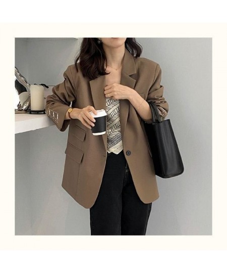 Office Lady Solid Suit Work Female Loose Coat Korean Outerwear Autumn Long Sleeve Embroidery Women Blazer Jacket $58.08 - Sui...