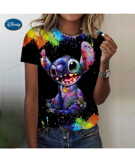 Cartoon Stitch Graphic Print Ladies spring and autumn T-Shirt 90S Summer Loose Blouses Short Sleeve Round Neck Female Top $19...