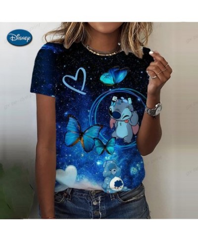 Cartoon Stitch Graphic Print Ladies spring and autumn T-Shirt 90S Summer Loose Blouses Short Sleeve Round Neck Female Top $19...