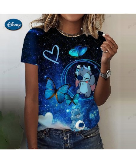 Cartoon Stitch Graphic Print Ladies spring and autumn T-Shirt 90S Summer Loose Blouses Short Sleeve Round Neck Female Top $19...