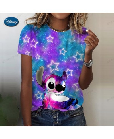 Cartoon Stitch Graphic Print Ladies spring and autumn T-Shirt 90S Summer Loose Blouses Short Sleeve Round Neck Female Top $19...