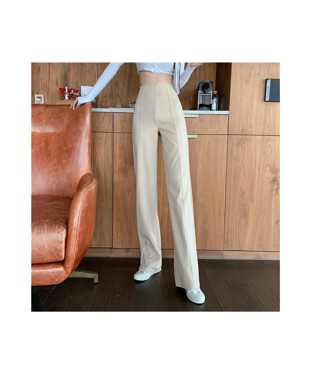 Fashion Beige High Waist Wide Leg Pants Women Back Zipper Baggy Casual Straight Pantalones Solid Solor Spring Work Suit $42.2...